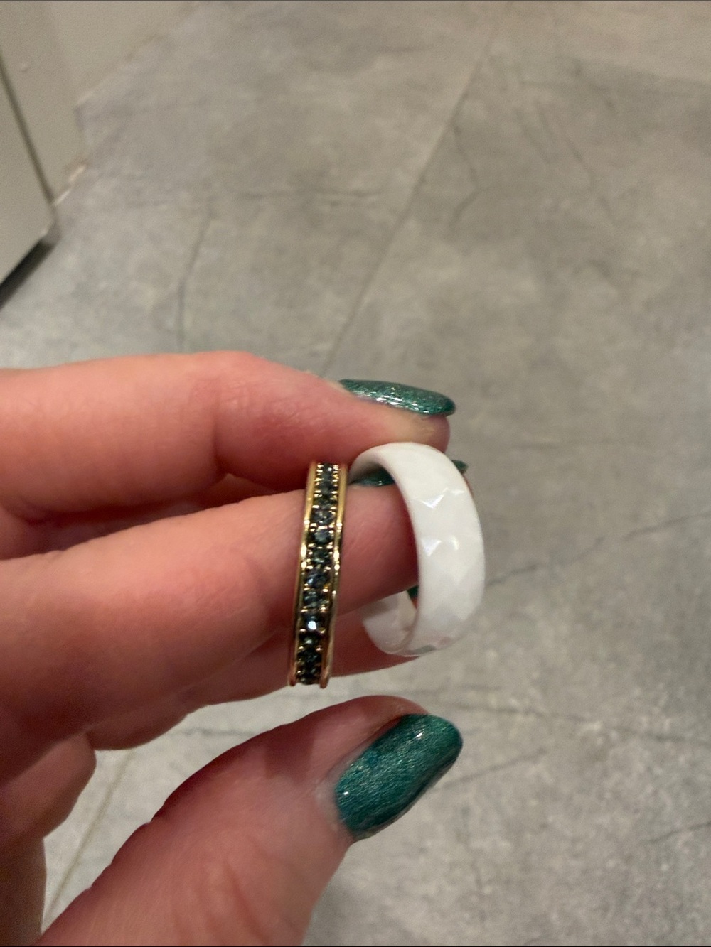 Park Lane White Ceramic Band with Gold-Tone Pavé Dark Crystal Ring